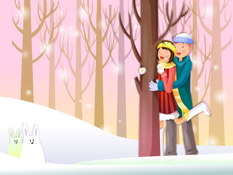 Couple in Winter Forest — Pink, Peaceful