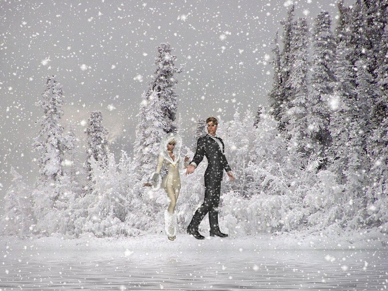 Couple in Winter Forest — White