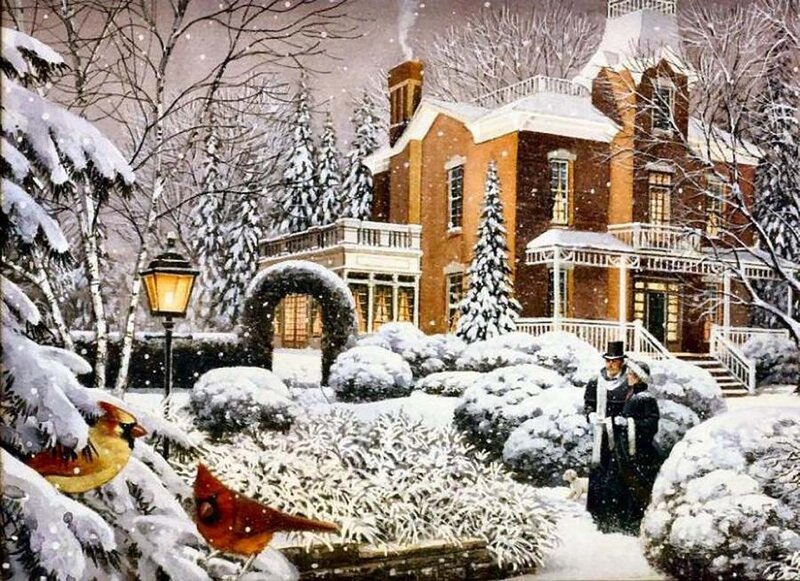 Couple in Winter Garden — White
