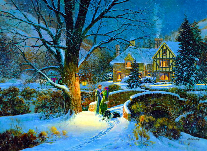 Couple in Winter Landscape — Blue, Peaceful