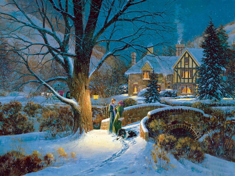 Couple in Winter Landscape — Blue, Serene