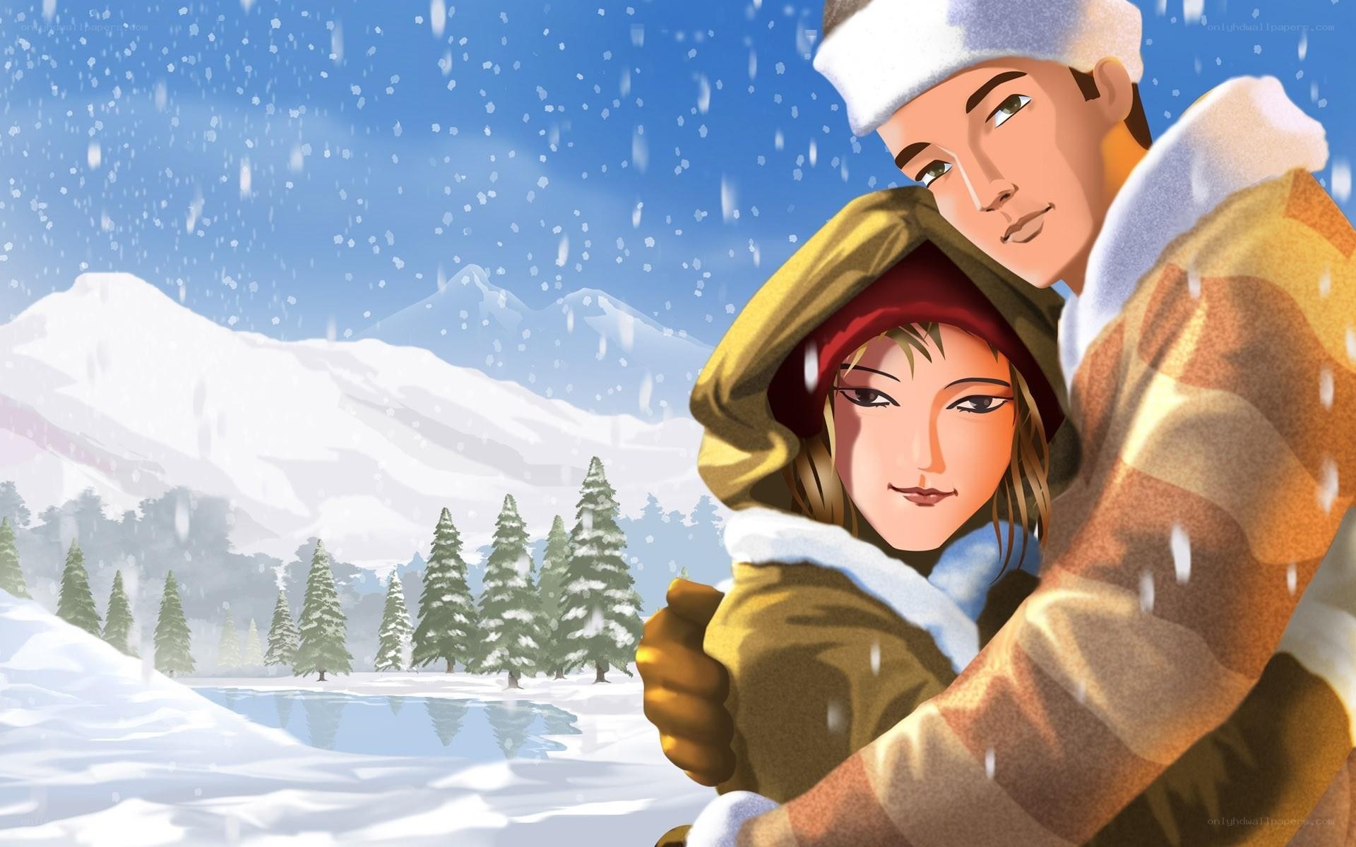 couple in winter landscape