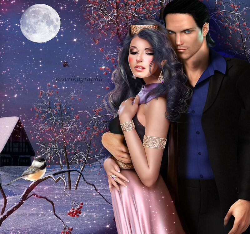 Couple in Winter Scene — Purple