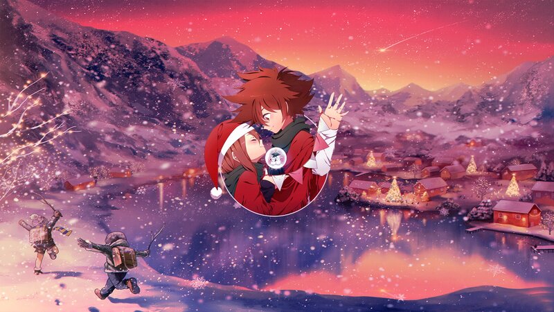 Couple in Winter Scene — Red
