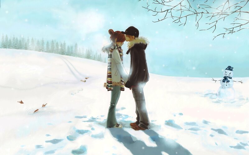 couple in winter snow