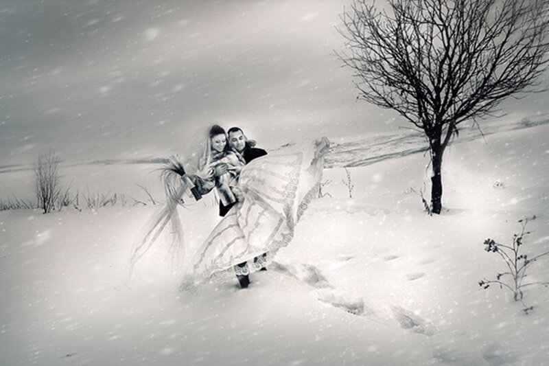 Couple in Winter — White, Dramatic