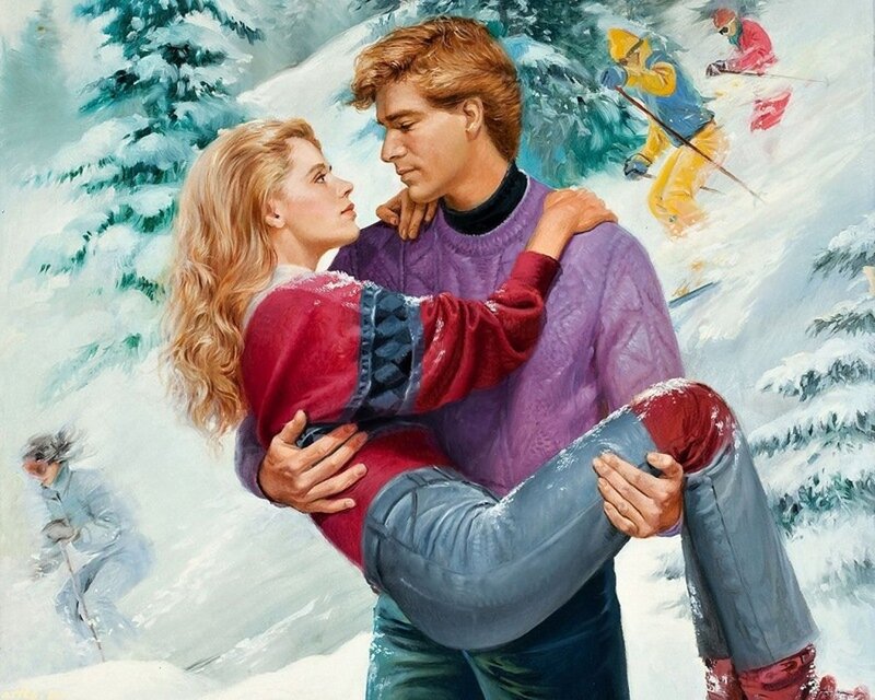 Couple in Winter — White, Romantic, Painting