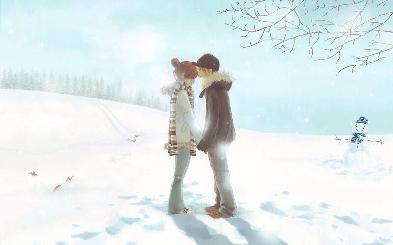 Couple in Winter — White, Serene, Digital Art