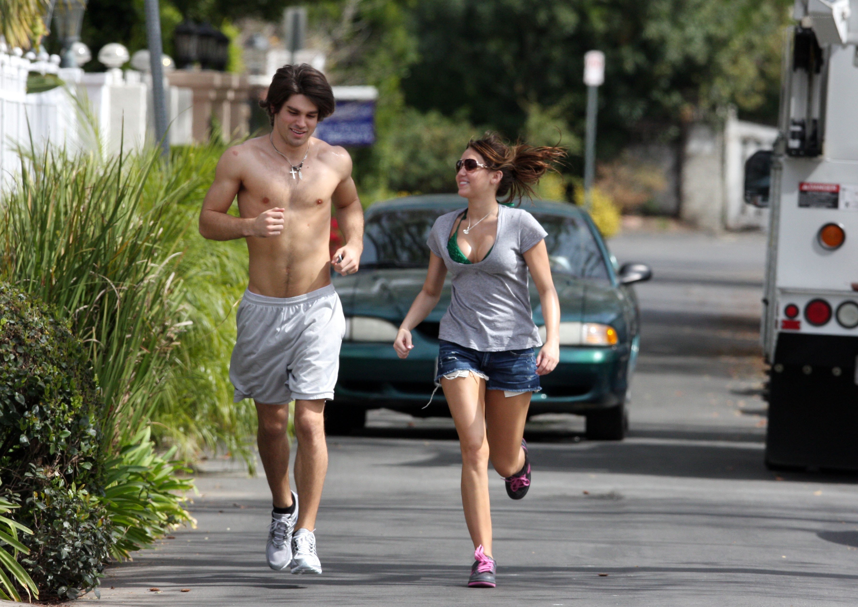 Couple jogging on street