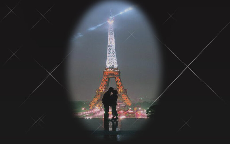 Couple Kissing at Night — Black, Romantic, Photograph