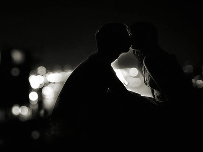 Couple Kissing at Night — Black, Romantic