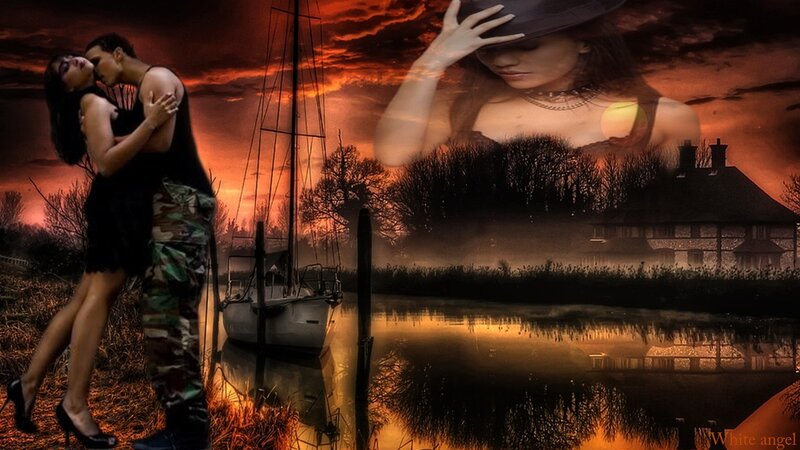 Couple Kissing at Sunset — Orange, Dramatic