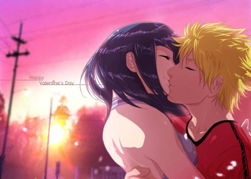 Couple Kissing at Sunset — Pink, Romantic, Anime, Power Lines