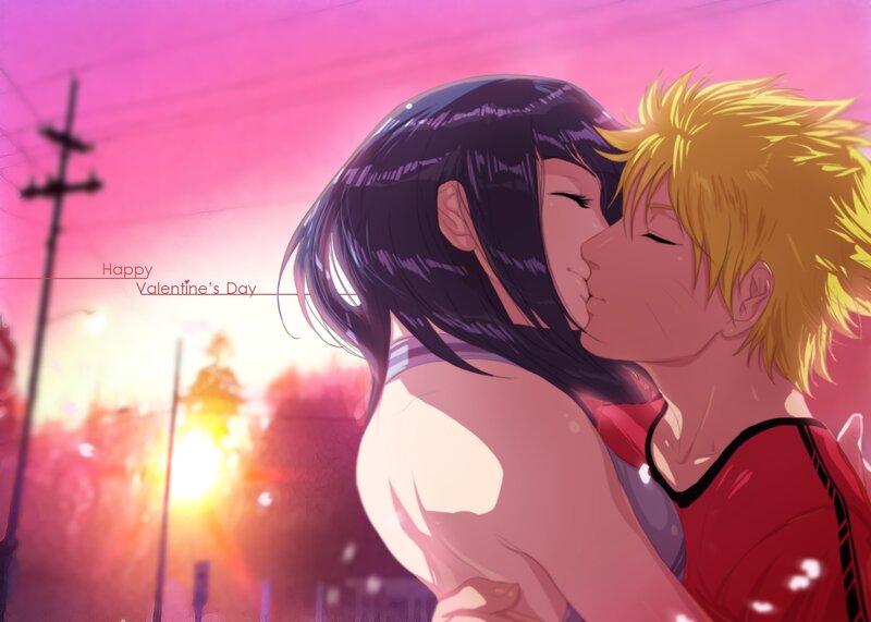 Couple Kissing at Sunset — Pink, Romantic, Anime