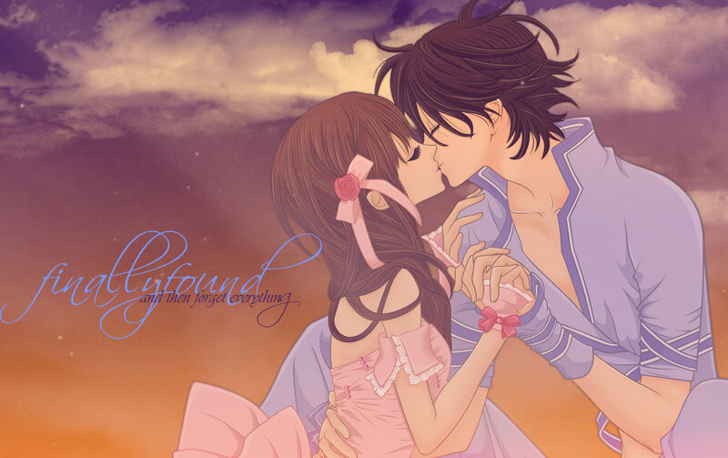 Couple Kissing at Sunset — Purple, Romantic, Anime