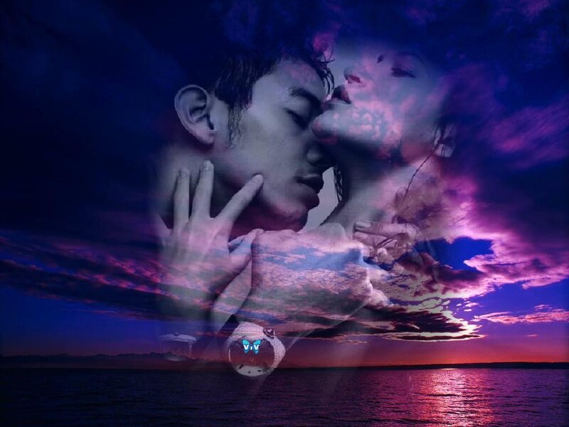 Couple Kissing at Sunset — Purple