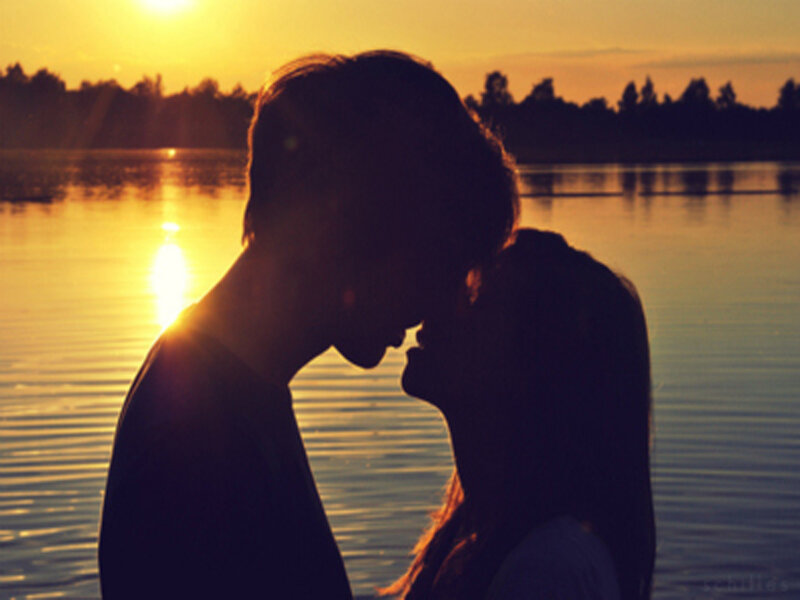 Couple Kissing at Sunset — Yellow, Romantic