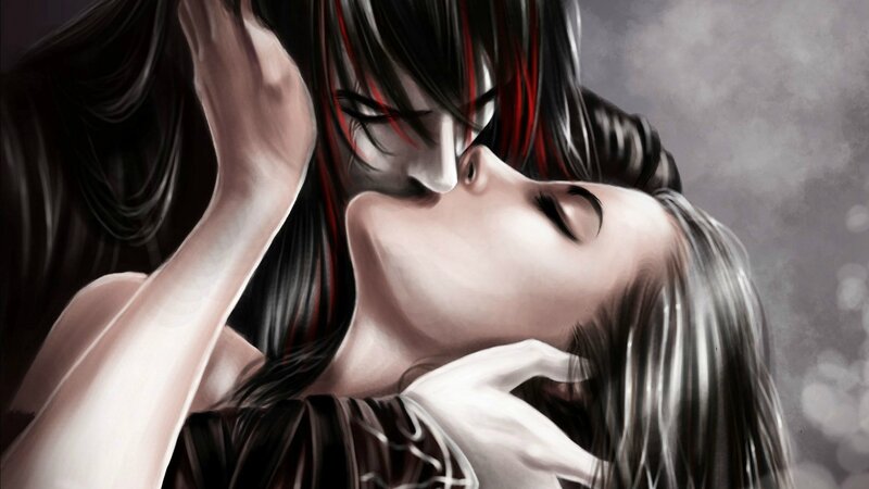 Couple Kissing — Black, Dramatic, Digital Art, Hair
