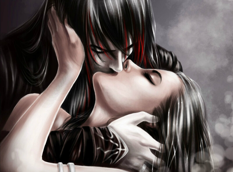 Couple Kissing — Black, Dramatic, Digital Art