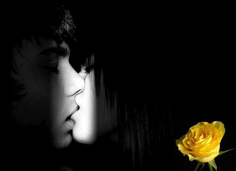 Couple Kissing — Black, Dramatic, Photograph, Yellow Rose