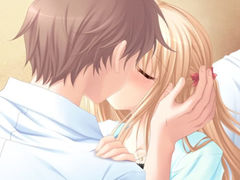 Couple Kissing — Blue, Romantic, Anime, Blush