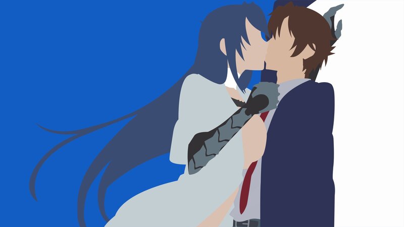 Couple Kissing — Blue, Romantic, Anime, Long Hair