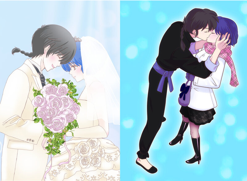 Couple Kissing — Blue, Romantic, Anime