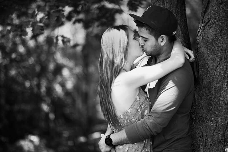 Couple Kissing by Tree