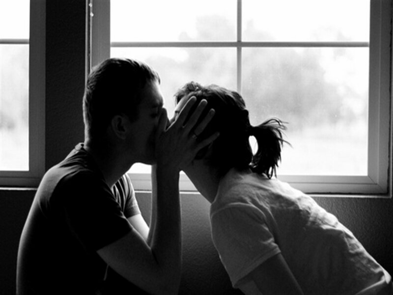 Couple Kissing by Window — Black
