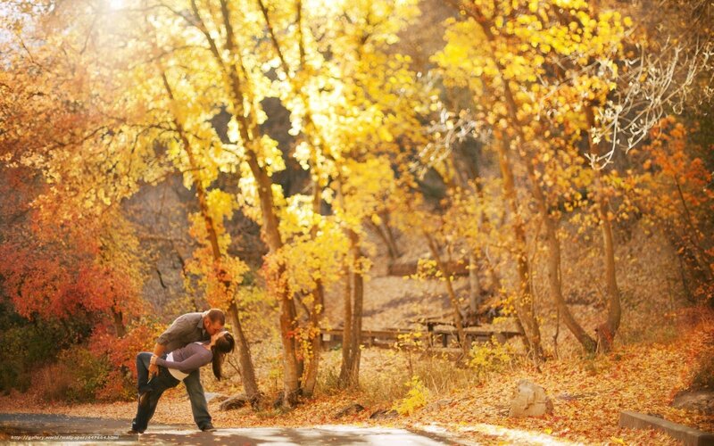 Couple kissing in autumn