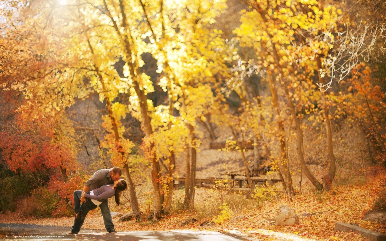 Couple kissing in autumn