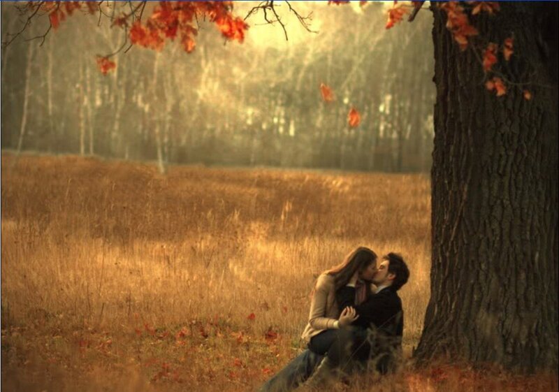 Couple kissing in autumn