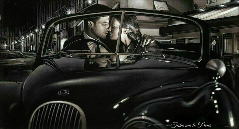 Couple Kissing in Car — Black