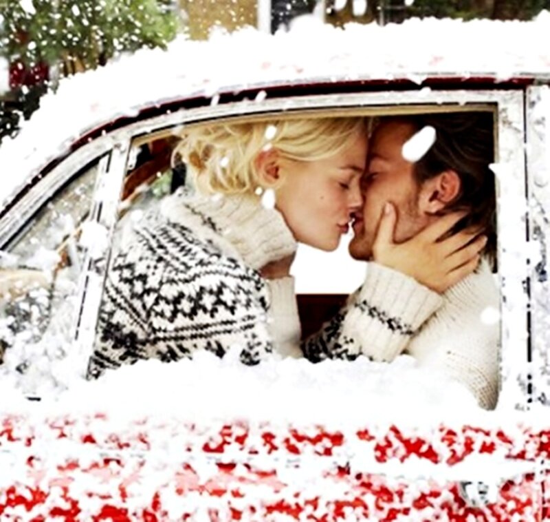 Couple Kissing in Car — White