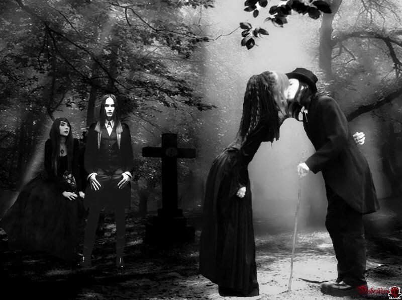 Couple Kissing in Cemetery — Black