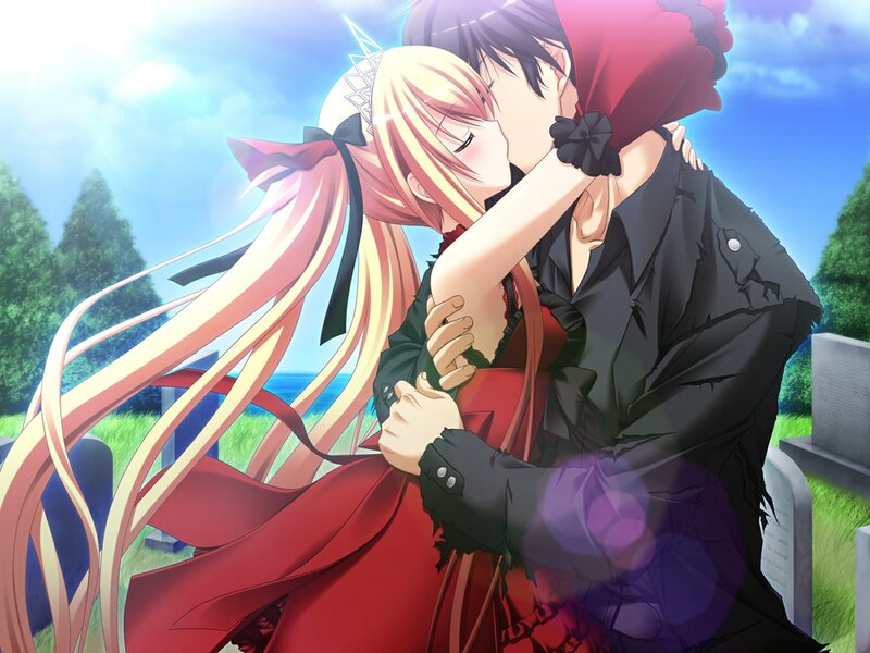 Couple Kissing in Cemetery — Red
