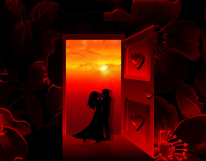 Couple Kissing in Doorway — Red