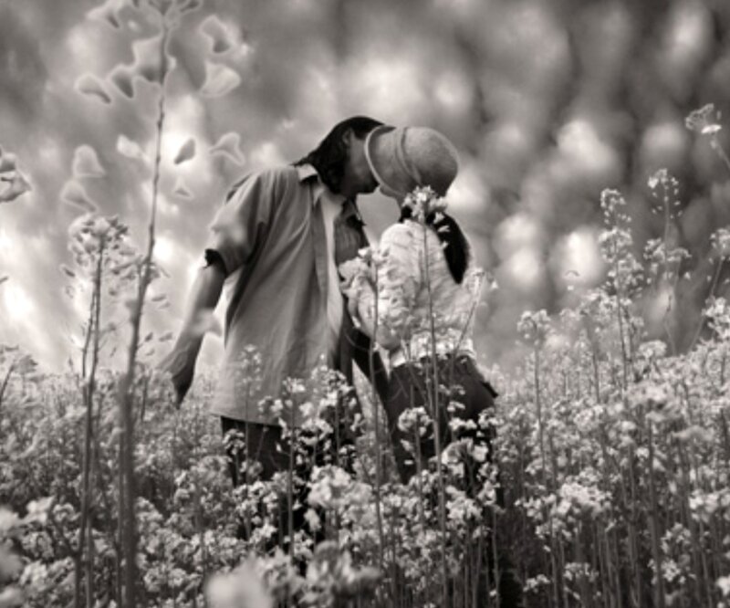 Couple Kissing in Field — Black, Romantic