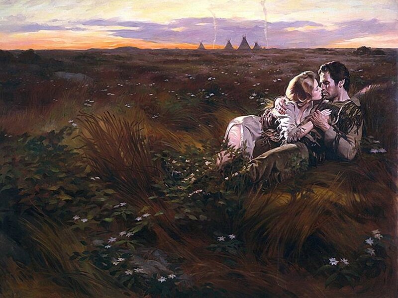 Couple Kissing in Field — Brown, Romantic