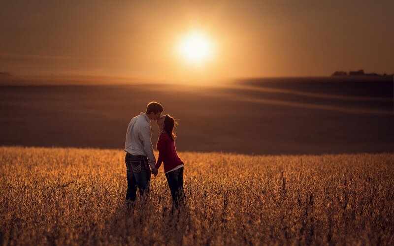 Couple Kissing in Field — Gold, Romantic