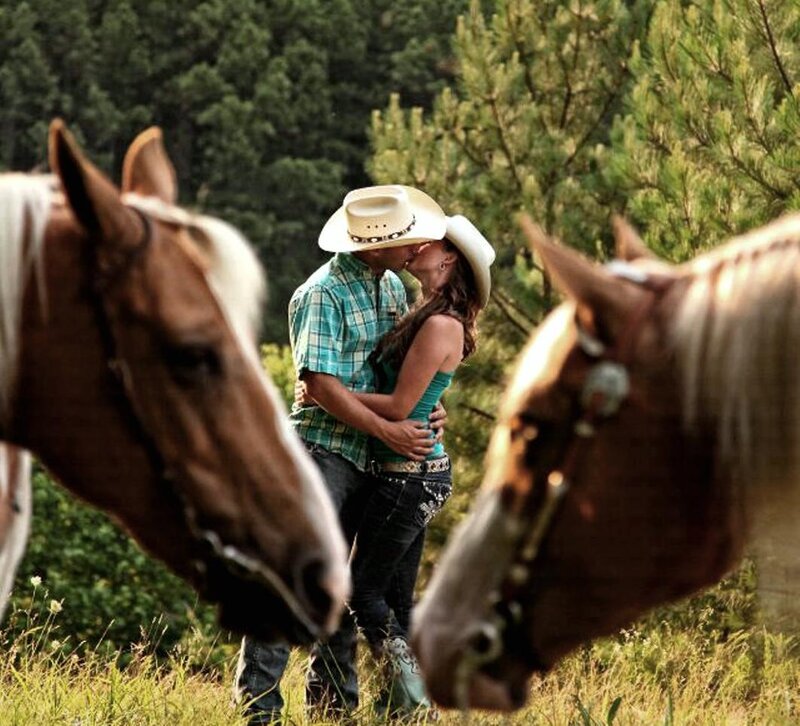 Couple Kissing in Field — Green, Romantic, Afternoon