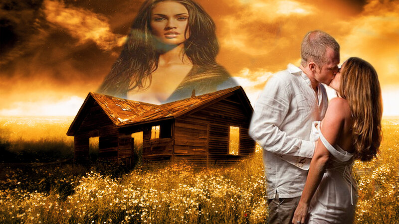 Couple Kissing in Field — Orange