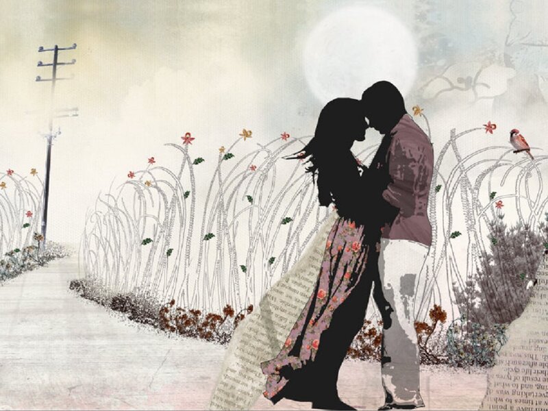 Couple Kissing in Field — White