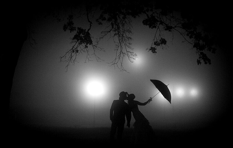 Couple Kissing in Fog — Black