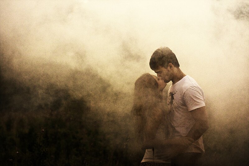 Couple Kissing in Fog — Brown