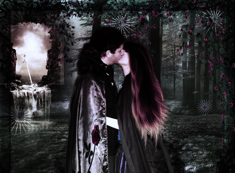 Couple Kissing in Forest — Black, Dramatic