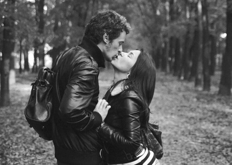 Couple Kissing in Forest — Black, Romantic