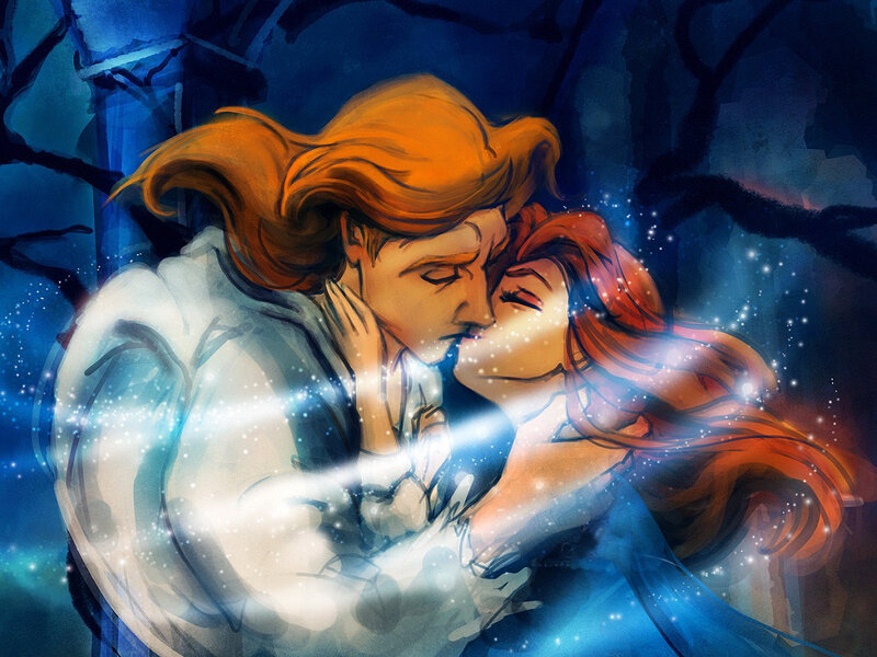 Couple Kissing in Forest — Blue