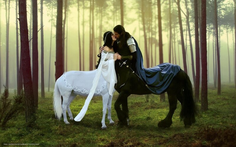 Couple Kissing in Forest — Green, Romantic, Morning, Digital Art