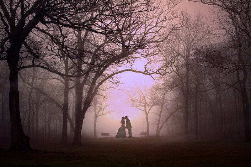 Couple Kissing in Forest — Purple